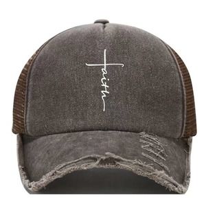 New Faith Distressed Baseball Cap (Coffee Color)